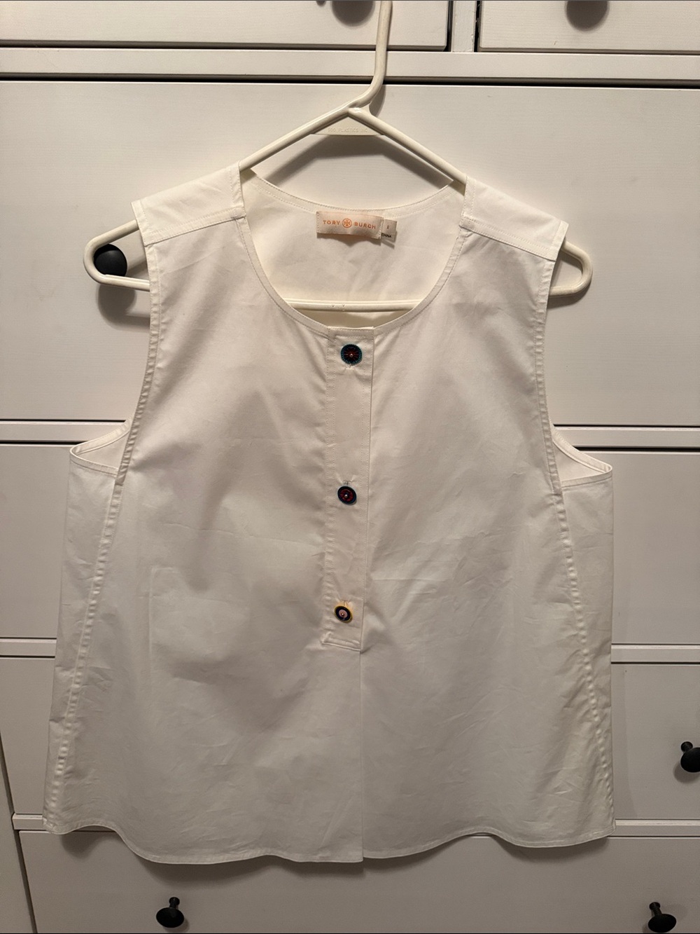 Tory Burch Ivory Sleeveless Button-Front Tank